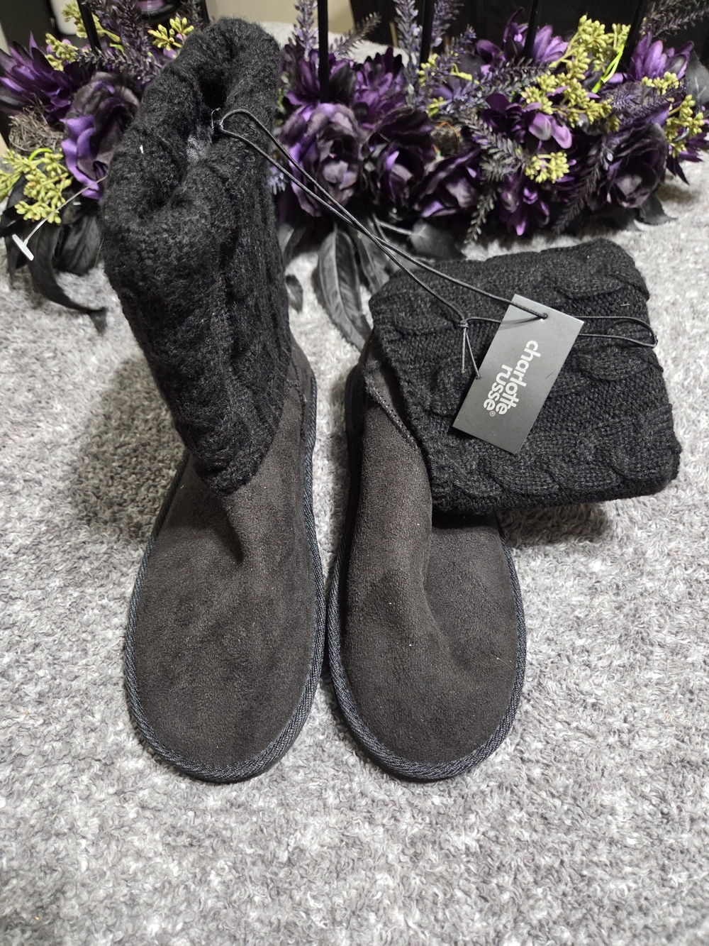 Charlotte Russe Black Knit Cuff Ankle Booties